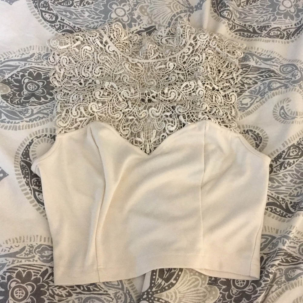 Cream, lace crop top